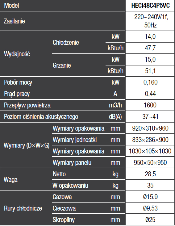 Klimatyzator Kasetonowy Hyundai ® 14 KW HECI48C4P5VC