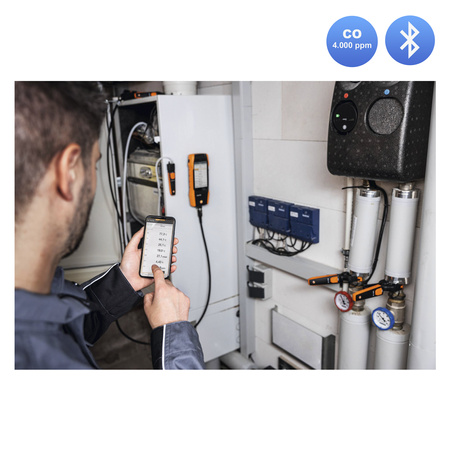 Testo 300 NEXT LEVEL O2 i CO Analizator spalin (4.000ppm) z drukarką + detektor Senco CO