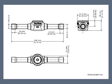 Wziernik Danfoss 12 (1/2"), przyłącza lutowane