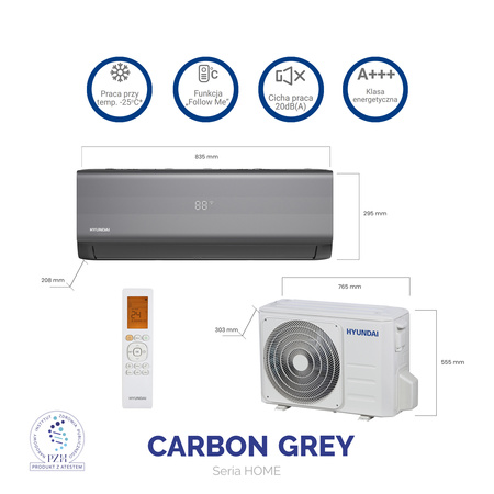 Klimatyzator Hyundai ® CARBON GREY HRP-M12CGI -  3,6 kW