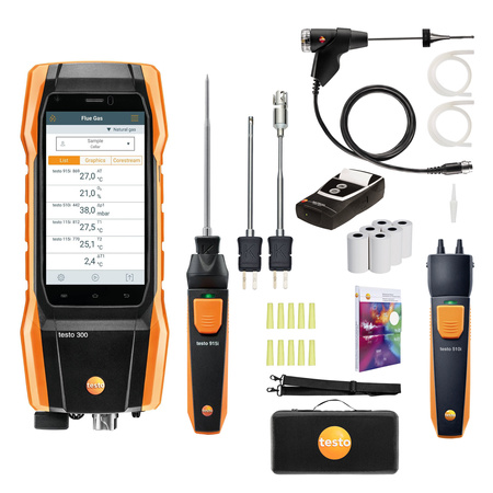 Testo 300 NEXT LEVEL O2 i CO Analizator spalin (4.000ppm) z drukarką + zestaw SmartSond Testo 510i +915i
