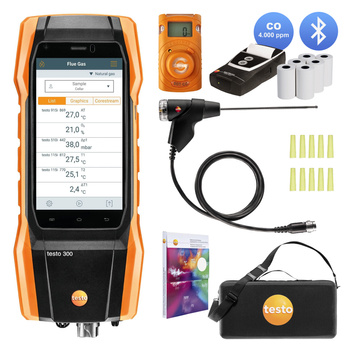 Testo 300 NEXT LEVEL O2 i CO Analizator spalin (4.000ppm) z drukarką + detektor Senco CO